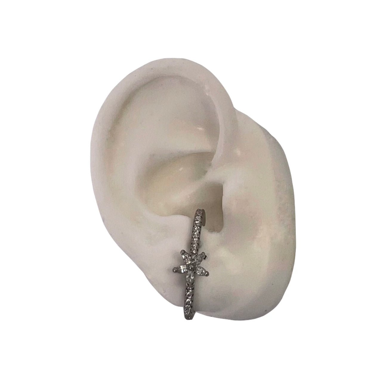 Earcuff diamant bloem zilver -