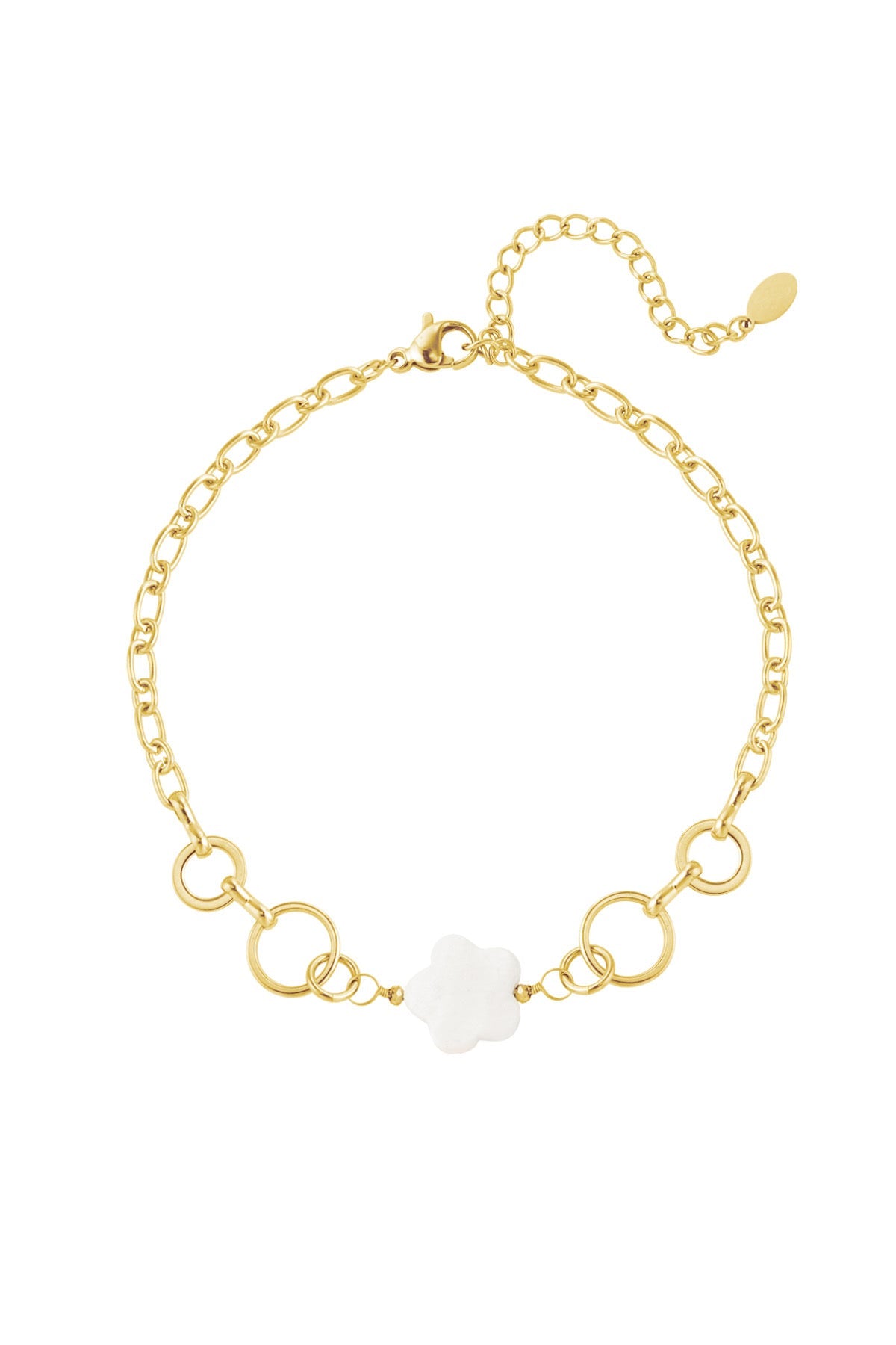 Enkelband met ringen en bloem goud -