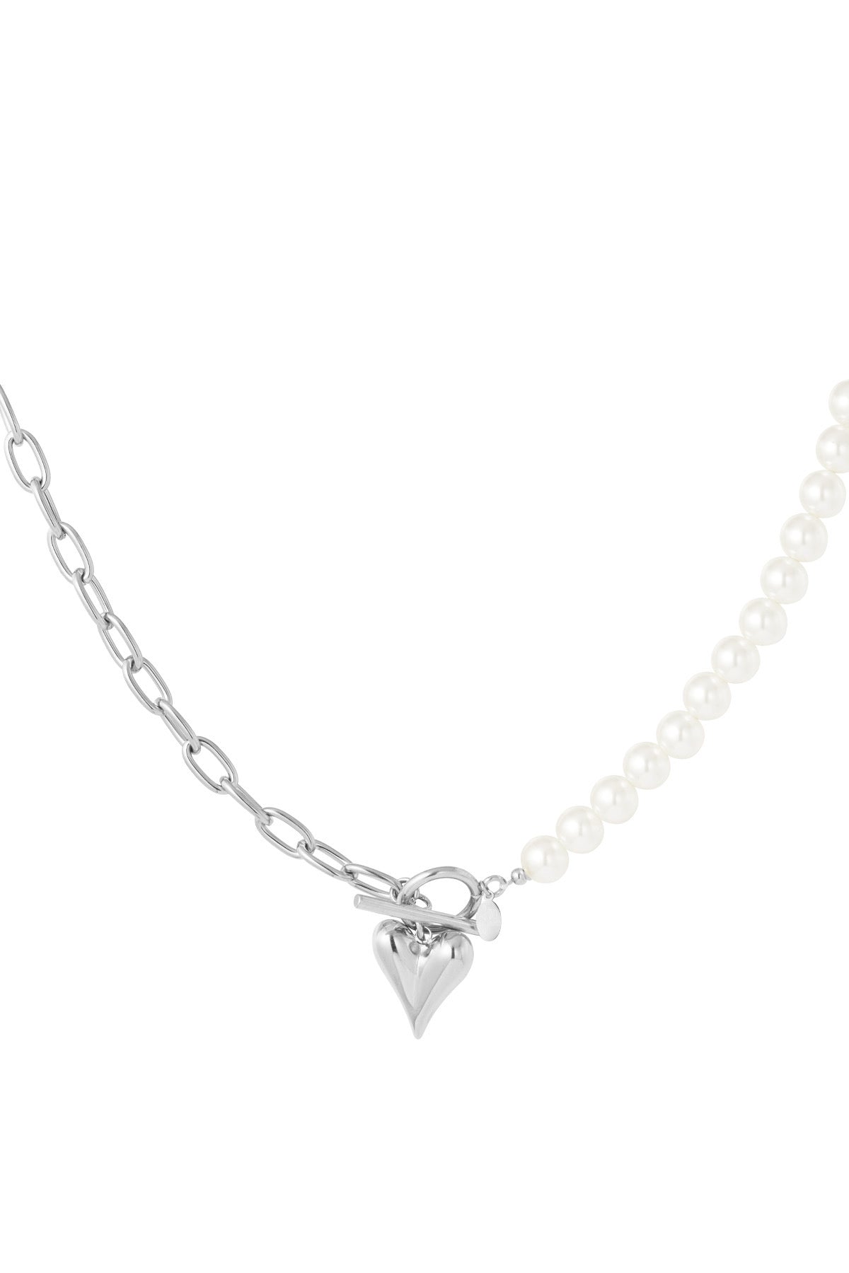 Parelketting met hart zilver -