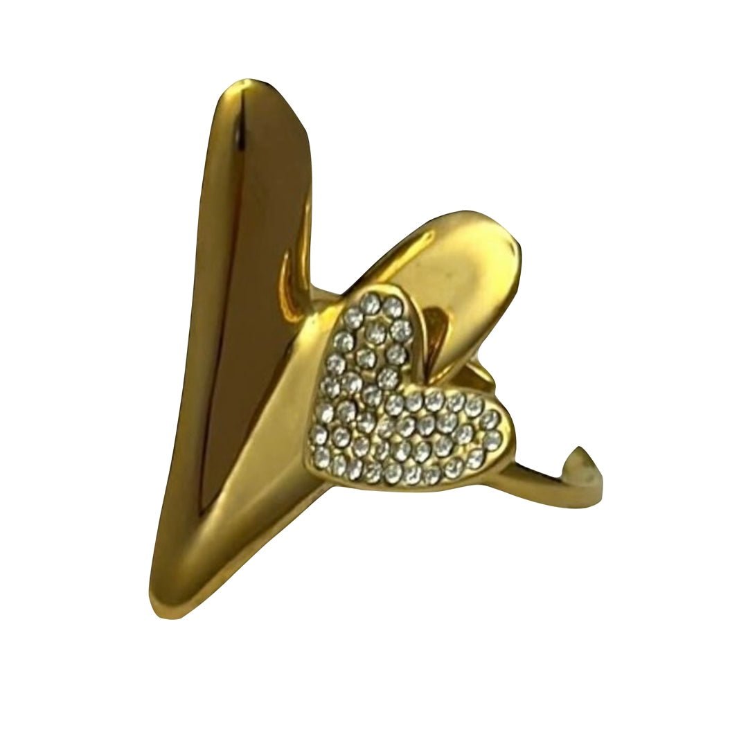 Ring hart strass goud -